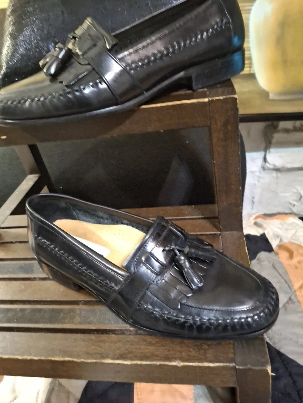 David Taylor Black Leather Tassel Kiltie Loafers